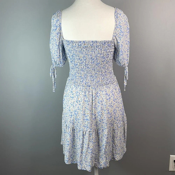Y2K AEROPOSTALE Floral Mini Dress Blue Tier Off The Shoulder Smock Ditsy S - Picture 6 of 11